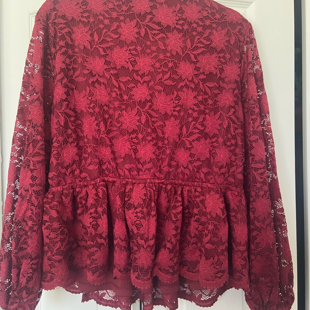 Maurices Wine Lace Peplum V-Neck Blouse - Picture 2 of 3